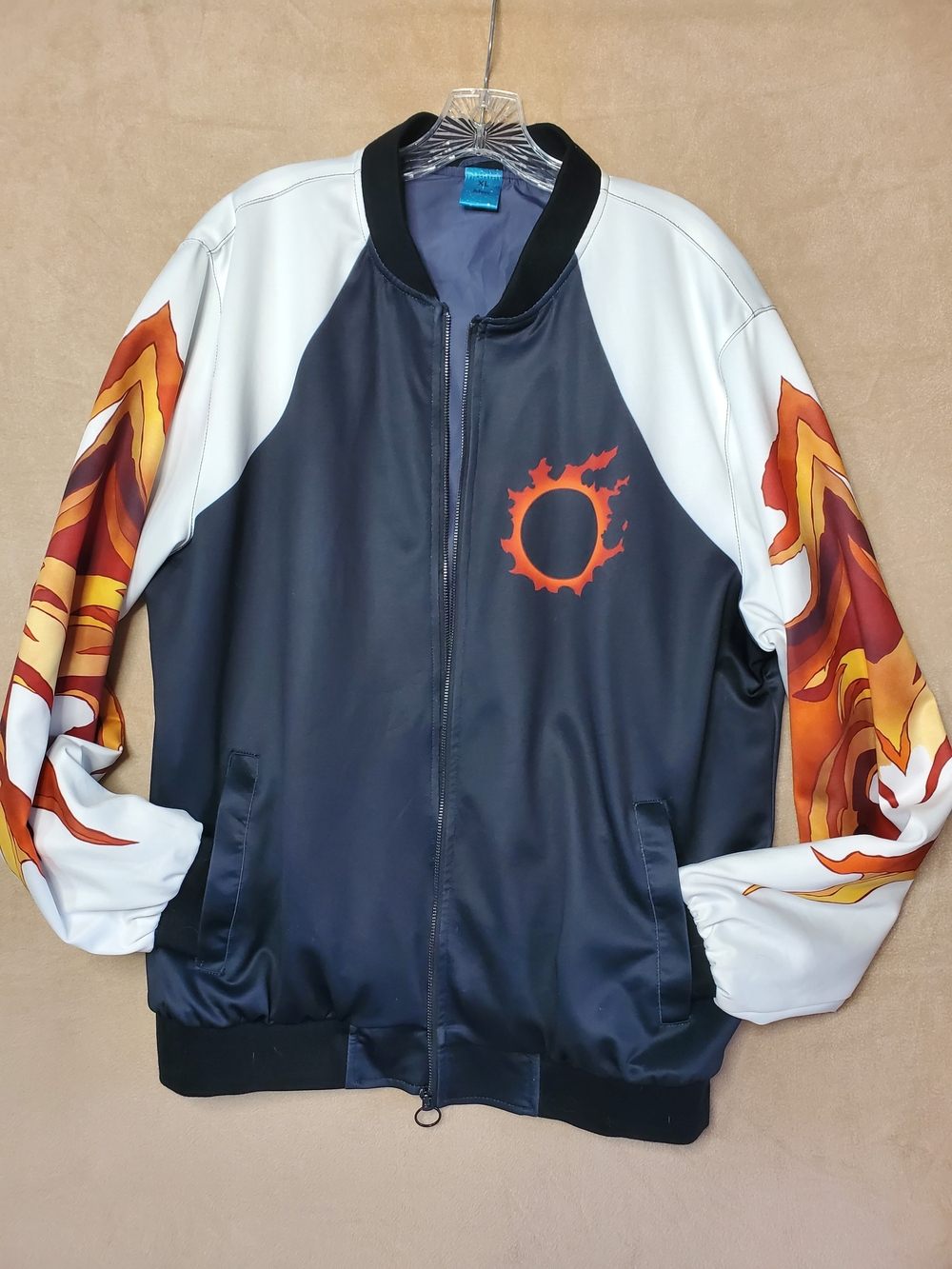 Men's Flame Graphic Bomber Jacket - Black & White